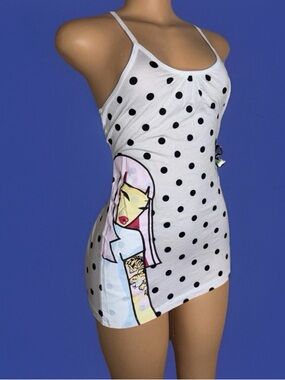 tokidoki White Polka Dot Mini Dress with Graphic
